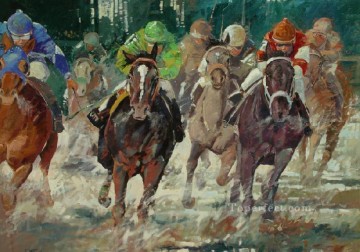 horse cats Painting - horse racing impressionism